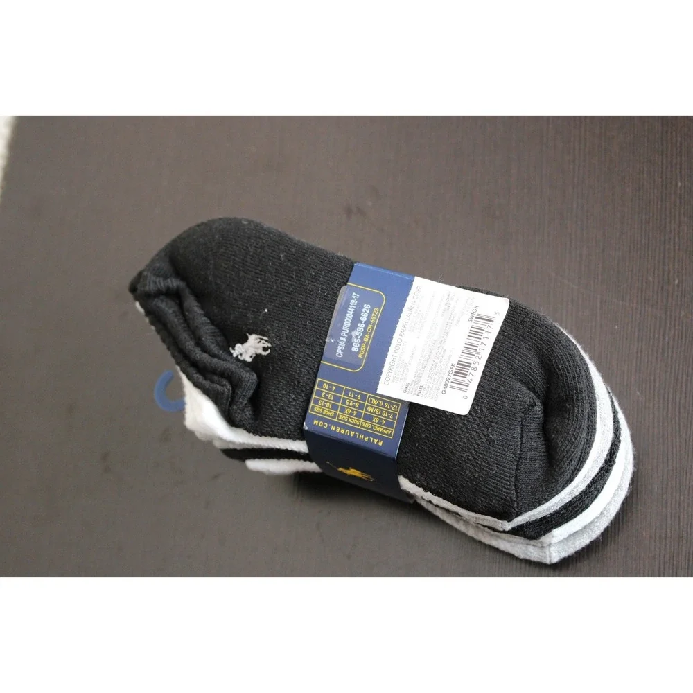 Polo Ralph‎ Lauren 6 Pairs girl's White Black Gray Low Cut Socks Size 8-9.5